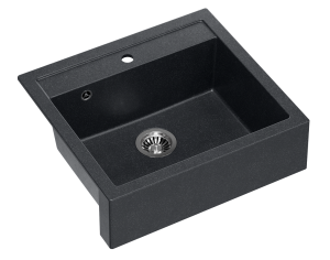 Quadron Unique Zlewozmywak granitowy jednokomorowy wpuszczany / podwieszany 59,5*54*20,5 cm  BILL 110 GRANITEQ  BLACK DIAMOND ze stalowym odpływem-DARMOWA DOSTAWA
