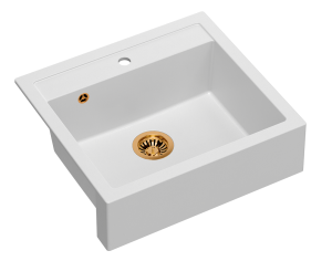 Quadron Unique Zlewozmywak granitowy jednokomorowy wpuszczany / podwieszany 59,5*54*20,5 cm  BILL 110 GRANITEQ  SNOW WHITE z miedzianym odpływem-DARMOWA DOSTAWA