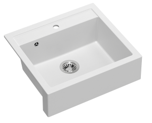 Quadron Unique Zlewozmywak granitowy jednokomorowy wpuszczany / podwieszany 59,5*54*20,5 cm  BILL 110 GRANITEQ  SNOW WHITE ze stalowym odpływem-DARMOWA DOSTAWA