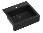 Quadron Unique Zlewozmywak granitowy jednokomorowy wpuszczany / podwieszany 59,5*54*20,5 cm  BILL 110 GRANITEQ PURE CARBON z czarnym odpływem-DARMOWA DOSTAWA