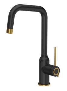 Quadron Unique Bateria zlewozmywakowa stalowa NATALIE Q LINE PURE CARBON kolor czarny mat/wykończenie złote-DARMOWA DOSTAWA