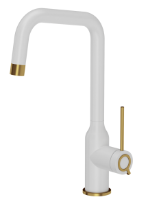 Quadron Unique Bateria zlewozmywakowa stalowa NATALIE Q LINE SNOW WHITE kolor biały mat/wykończenie złote-DARMOWA DOSTAWA