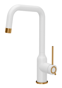 Quadron Unique Bateria zlewozmywakowa stalowa NATALIE Q LINE SNOW WHITE kolor biały mat/wykończenie miedź-DARMOWA DOSTAWA