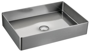 SAPHO Umywalka nablatowa AURUM prostokątna ze stali nierdzewnej szczotkowanej bez otworu na baterię z korkiem klik-klak 50x32,5x10 cm kolor STAL SZCZOTKOWANA AU403