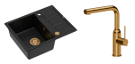 Quadron Unique Zlewozmywak granitowy jednokomorowy 62*50*22 cm z ociekaczem MORGAN 116 PURE CARBON z syfonem Push-2-Open w kolorze miedzianym z baterią ANGELINA Q LINE z wyciąganą wylewką kolor miedziany-DARMOWA DOSTAWA