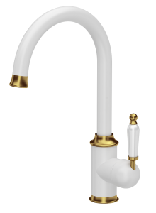 Quadron Unique Bateria zlewozmywakowa stalowa RACHEL SNOW WHITE kolor biały mat/wykończenie złote-DARMOWA DOSTAWA