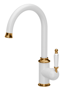 Quadron Unique Bateria zlewozmywakowa stalowa RACHEL SNOW WHITE kolor biały mat/wykończenie miedź-DARMOWA DOSTAWA