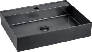 SAPHO Umywalka nablatowa AURUM prostokątna ze stali nierdzewnej szczotkowanej z otworem na baterię z korkiem klik-klak 55x42x11 cm kolor grafitowy/GunMetal AU102