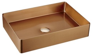 SAPHO Umywalka nablatowa AURUM prostokątna ze stali nierdzewnej szczotkowanej bez otworu na baterię z korkiem klik-klak 50x32,5x10 cm kolor MIEDZI MAT AU303