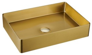 SAPHO Umywalka nablatowa AURUM prostokątna ze stali nierdzewnej szczotkowanej bez otworu na baterię z korkiem klik-klak 50x32,5x10 cm kolor ZŁOTY MAT AU203