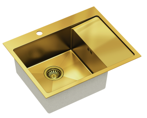 Quadron Unique Zlewozmywak stalowy jednokomorowy 62*48*20 cm z ociekaczem RUSSEL 116 SteelQ PVD kolor złoty-DARMOWA DOSTAWA
