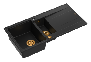 Quadron Unique Zlewozmywak granitowy półtorakomorowy 100*50*21/16 cm  z ociekaczem EVAN 156 GRANITEQ PURE CARBON z syfonem Push-2-Open w kolorze miedzianym-DARMOWA DOSTAWA