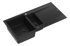 Quadron Unique Zlewozmywak granitowy półtorakomorowy 100*50*21/16 cm  z ociekaczem EVAN 156 GRANITEQ PURE CARBON z syfonem Push-2-Open w kolorze czarnym-DARMOWA DOSTAWA