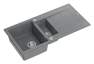 Quadron Unique Zlewozmywak granitowy półtorakomorowy 100*50*21/16 cm  z ociekaczem EVAN 156 GRANITEQ SILVER STONE z syfonem Push-2-Open w kolorze stalowym-DARMOWA DOSTAWA