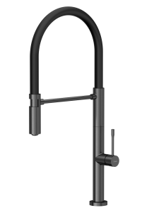 Quadron Unique Bateria zlewozmywakowa stalowa MARGOT T LINE GRAPHITE METAL z ruchomą wylewką kolor grafit/czarny wąż-DARMOWA DOSTAWA