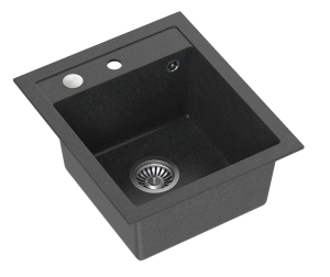 Quadron POP Zlewozmywak granitowy jednokomorowy 43*50*20,3 cm JOHNNY 100 GRANITEQ  black dotted ze stalowym odpływem