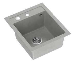 Quadron POP Zlewozmywak granitowy jednokomorowy 43*50*20,3 cm JOHNNY 100 GRANITEQ silver stone ze stalowym odpływem