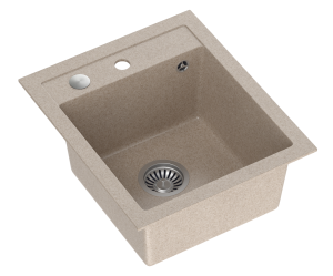 Quadron POP Zlewozmywak granitowy jednokomorowy 43*50*20,3 cm JOHNNY 100 GRANITEQ river sand / piaskowy ze stalowym odpływem