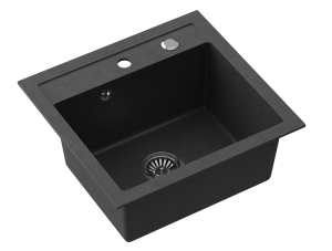 Quadron POP Zlewozmywak granitowy jednokomorowy 50*47*18,5 cm JOHNNY 110 GRANITEQ  black dotted ze stalowym odpływem
