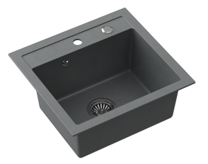 Quadron POP Zlewozmywak granitowy jednokomorowy 50*47*18,5 cm JOHNNY 110 GRANITEQ silver stone ze stalowym odpływem
