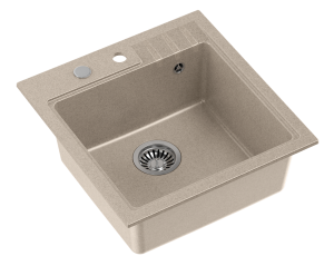 Quadron POP Zlewozmywak granitowy jednokomorowy 50*52*20 cm PETER 110 GRANITEQ river sand / piaskowy ze stalowym odpływem