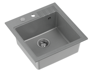 Quadron POP Zlewozmywak granitowy jednokomorowy 50*52*20 cm PETER 110 GRANITEQ silver stone ze stalowym odpływem