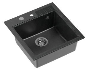 Quadron POP Zlewozmywak granitowy jednokomorowy 50*52*20 cm PETER 110 GRANITEQ  black dotted ze stalowym odpływem