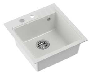 Quadron POP Zlewozmywak granitowy jednokomorowy 50*52*20 cm PETER 110 GRANITEQ  snow white ze stalowym odpływem