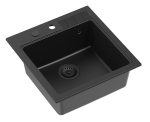 Quadron POP Zlewozmywak granitowy jednokomorowy 50*52*20 cm PETER 110 GRANITEQ pure carbon z czarnym odpływem
