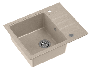 Quadron POP Zlewozmywak granitowy jednokomorowy 62*50*20 cm z ociekaczem PETER 116 GRANITEQ river sand / piaskowy ze stalowym odpływem