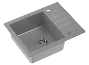 Quadron POP Zlewozmywak granitowy jednokomorowy 62*50*20 cm z ociekaczem PETER 116 GRANITEQ silver stone ze stalowym odpływem