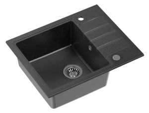 Quadron POP Zlewozmywak granitowy jednokomorowy 62*50*20 cm z ociekaczem PETER 116 GRANITEQ  black dotted ze stalowym odpływem