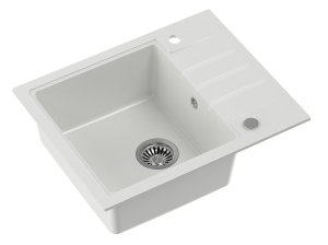 Quadron POP Zlewozmywak granitowy jednokomorowy 62*50*20 cm z ociekaczem PETER 116 GRANITEQ  snow white ze stalowym odpływem