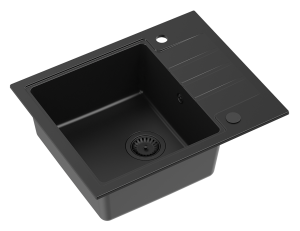 Quadron POP Zlewozmywak granitowy jednokomorowy 62*50*20 cm z ociekaczem PETER 116 GRANITEQ  pure carbon z czarnym odpływem