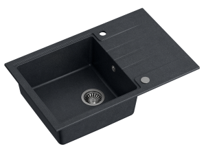 Quadron POP Zlewozmywak granitowy jednokomorowy 78*50*20 cm z ociekaczem PETER 111 GRANITEQ  black dotted ze stalowym odpływem