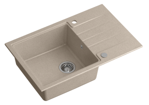 Quadron POP Zlewozmywak granitowy jednokomorowy 78*50*20 cm z ociekaczem PETER 111 GRANITEQ river sand / piaskowy ze stalowym odpływem