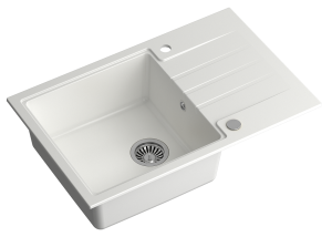 Quadron POP Zlewozmywak granitowy jednokomorowy 78*50*20 cm z ociekaczem PETER 111 GRANITEQ  snow white ze stalowym odpływem