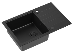 Quadron POP Zlewozmywak granitowy jednokomorowy 78*50*20 cm z ociekaczem PETER 111 GRANITEQ pure carbon z czarnym odpływem