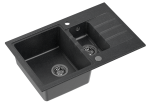 Quadron POP Zlewozmywak granitowy półtorakomorowy 78*50*20/13,5 cm z ociekaczem PETER 156 GRANITEQ  black dotted ze stalowym odpływem
