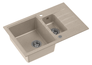 Quadron POP Zlewozmywak granitowy półtorakomorowy 78*50*20/13,5 cm z ociekaczem PETER 156 GRANITEQ river sand / piaskowy ze stalowym odpływem
