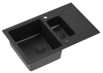 Quadron POP Zlewozmywak granitowy półtorakomorowy 78*50*20/13,5 cm z ociekaczem PETER 156 GRANITEQ  pure carbon z czarnym odpływem