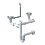 Quadron Unique Syfon pionowy do zlewozmywaka granitowego 1,5 lub 2 komory z ociekaczem lub bez ociekacza 3,5" cala  kolor stal szlachetna SteelQ, SAVE SPACE