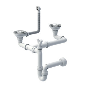 Quadron Unique Syfon pionowy do zlewozmywaka granitowego 1,5 lub 2 komory z ociekaczem lub bez ociekacza 3,5" cala  kolor stal szlachetna SteelQ, SAVE SPACE