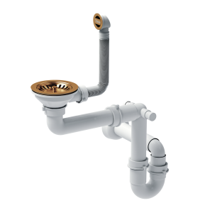 Quadron Unique Syfon pionowy do zlewozmywaka granitowego 1 lub 1 komora z ociekaczem 3,5" cala  kolor PVD miedziany, SAVE SPACE