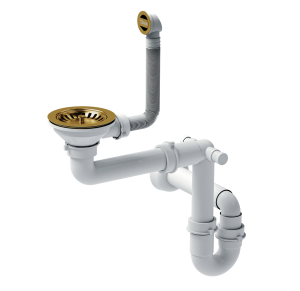 Quadron Unique Syfon pionowy do zlewozmywaka granitowego 1 lub 1 komora z ociekaczem 3,5" cala  kolor PVD złoty, SAVE SPACE