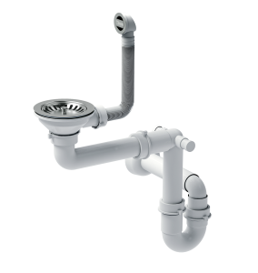 Quadron Unique Syfon pionowy do zlewozmywaka granitowego 1 lub 1 komora z ociekaczem 3,5" cala  kolor stal szlachetna SteelQ, SAVE SPACE