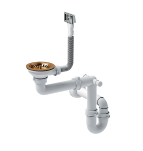 Quadron Unique Syfon pionowy do zlewozmywaka stalowego 1 lub 1 komora z ociekaczem 3,5" cala  kolor PVD miedziany, SAVE SPACE