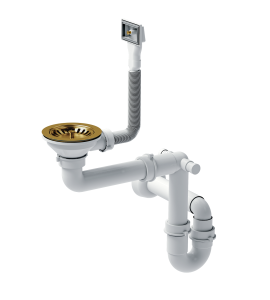 Quadron Unique Syfon pionowy do zlewozmywaka stalowego 1 lub 1 komora z ociekaczem 3,5" cala  kolor PVD złoty, SAVE SPACE