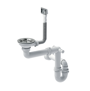 Quadron Unique Syfon pionowy do zlewozmywaka stalowego 1 lub 1 komora z ociekaczem 3,5" cala  kolor stal szlachetna SteelQ, SAVE SPACE