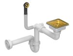 Quadron Unique Syfon kwadratowy pionowy do zlewozmywaka granitowego 1 lub 1 komora z ociekaczem 3,5" cala  kolor PVD złoty, SAVE SPACE